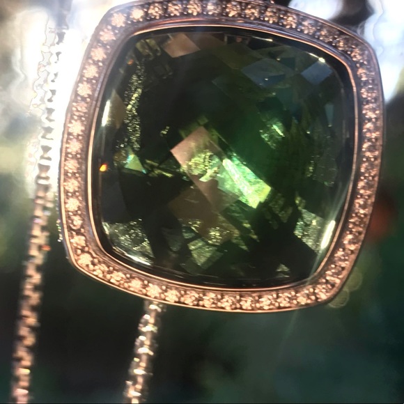 David Yurman 925 Silver Albion 20mm Prasiolite & Diamond Pendant With Chain - Picture 1 of 14